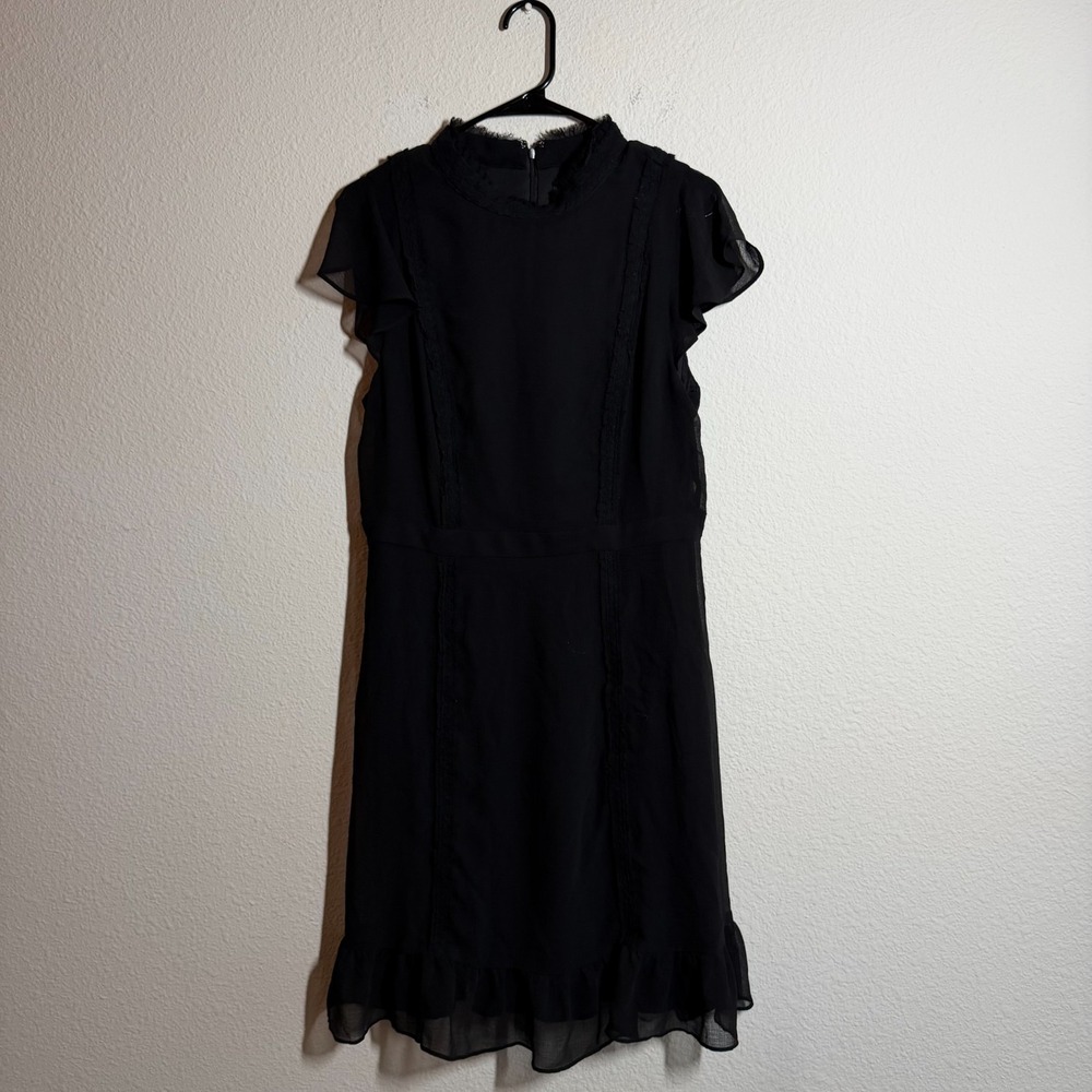 Adrianna Papell Fit & Flare Chiffon Dress Womens 14 Black Ruffled Back Zipper‎